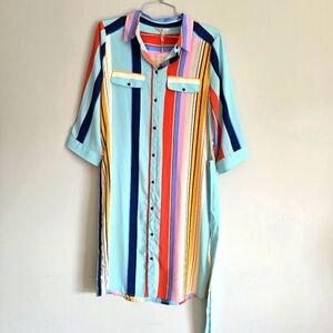 Esqualo Striped Shirt Dress Summer Beach Chiffon Size 4 NWT
